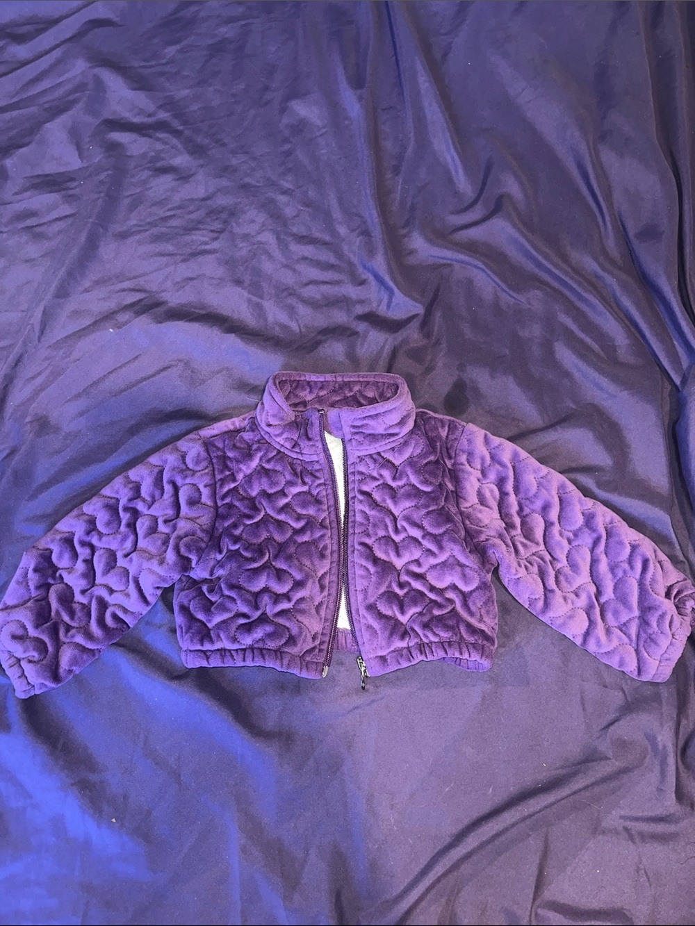 Kids cropped & Quilted Velvet Jacket - Purple